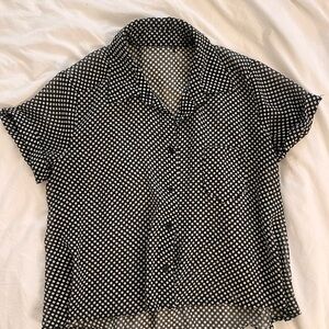 Elegant Black and White Polka Dot Women's Blouse